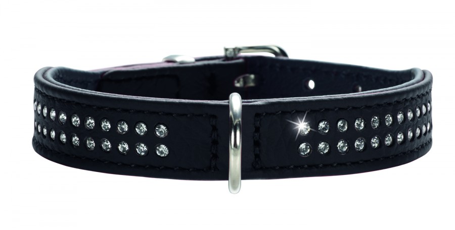 фото Ошейник для собак hunter diamond petit 30, кожаный, черный, 23-27см