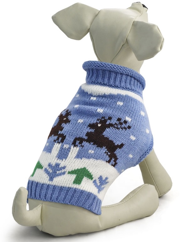 фото Свитер для собак triol олени, унисекс, голубой с орнаментом, l, длина спины 35см
