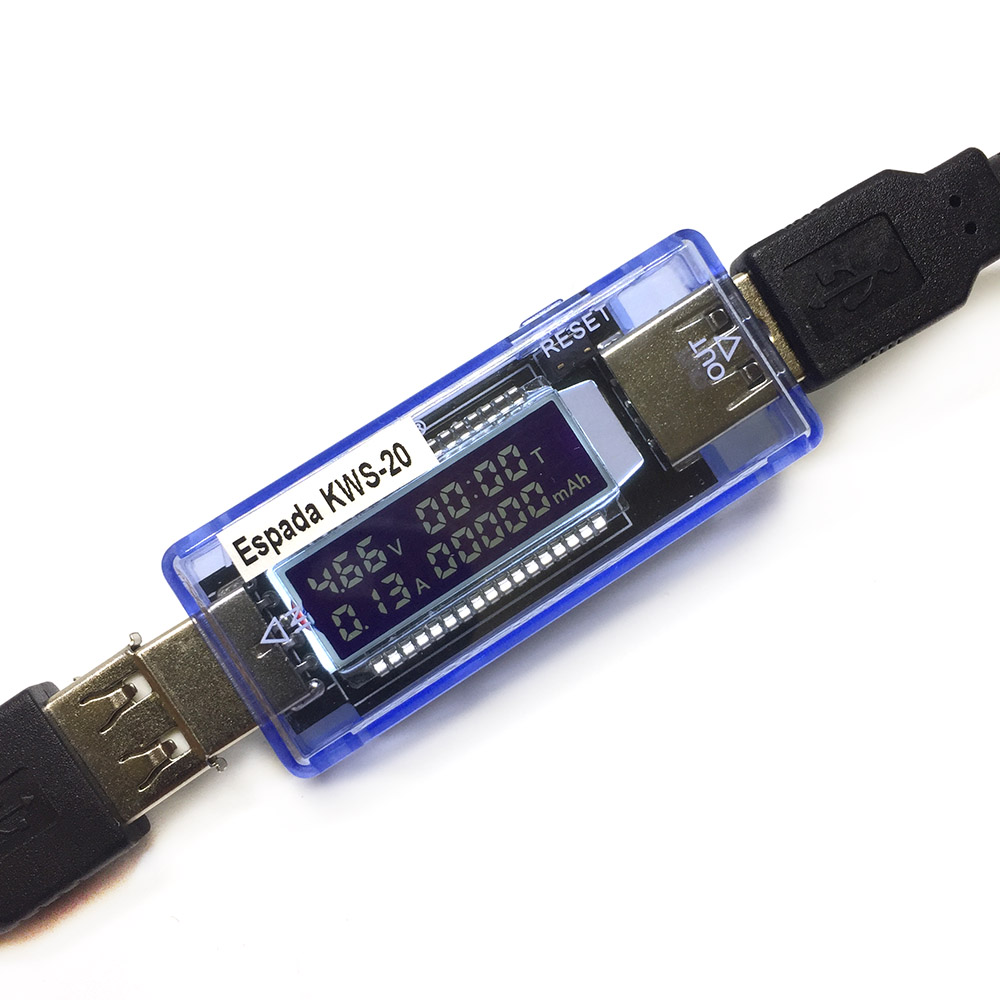 Цифровой тестер USB-порта/ V, A, mAh, T-время / Espada KWS-V20 цифровой тестер usb espada j7 t 3 30в 0 5а 12 параметров