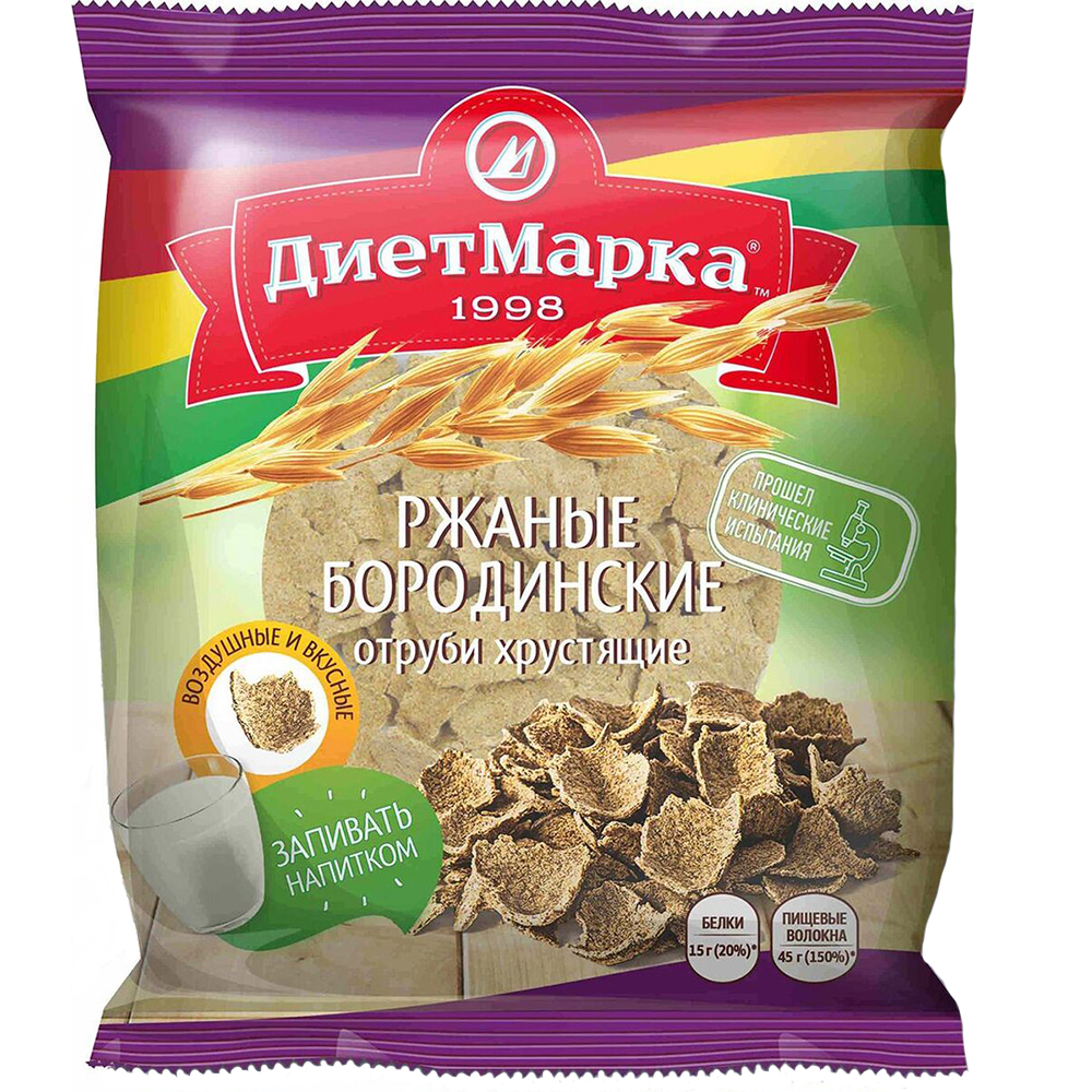 

Отруби хрустящие ДиетМарка ржаные бородинские хлопья 100 г, хрустящие
