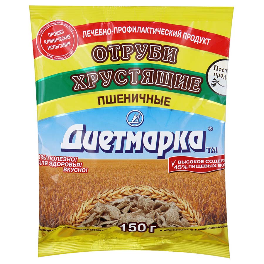 

Отруби хрустящие ДиетМарка пшеничные хлопья 150 г, хрустящие