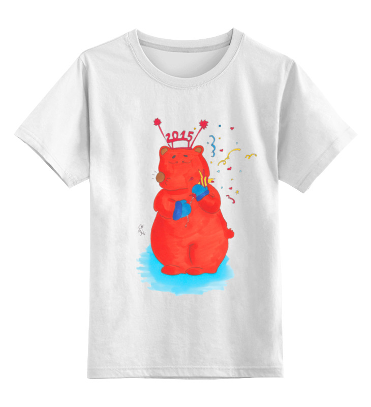 Купить 0000000732122, Детская футболка Printio Новогодний медведь цв.белый р.128,