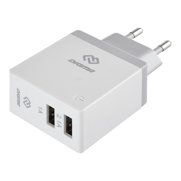 фото Сетевое зарядное устройство digma dgwc-2u-3a-wg, 2xusb, 3 a, white