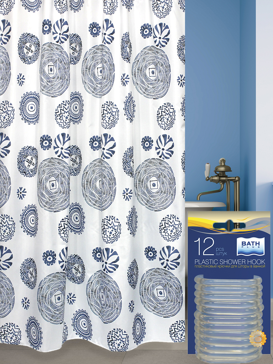 

Комплект штора для ванной и кольца BATH PLUS akch-18012