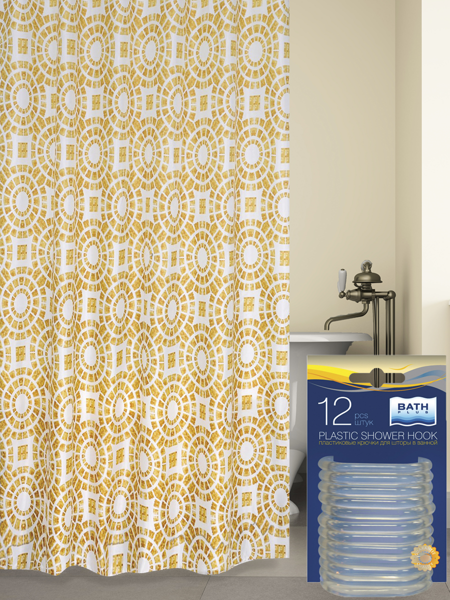 

Штора для ванной и кольца комплект Circle Beige AKCH15120