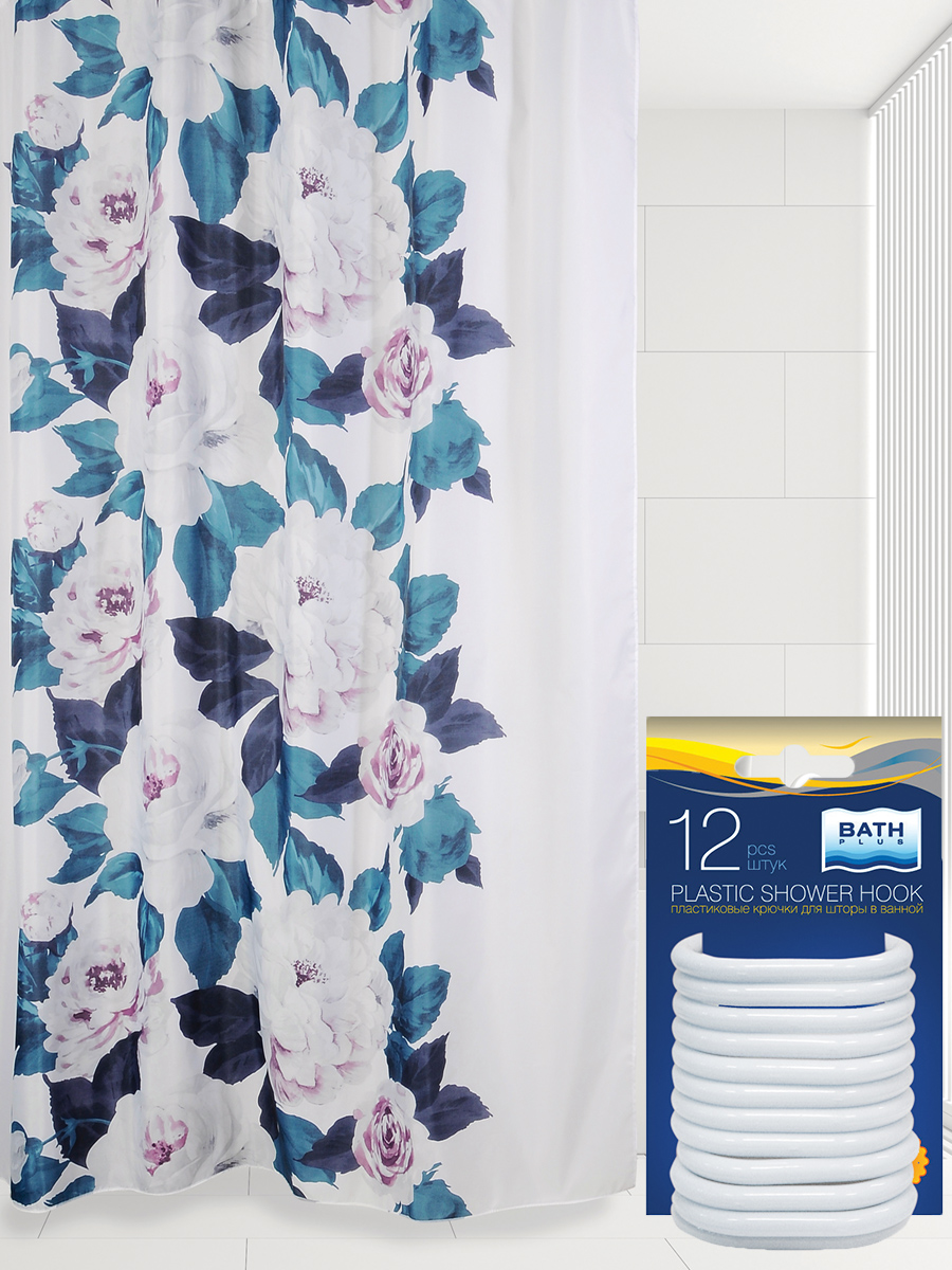 

Комплект штора для ванной и кольца BATH PLUS akch-21269