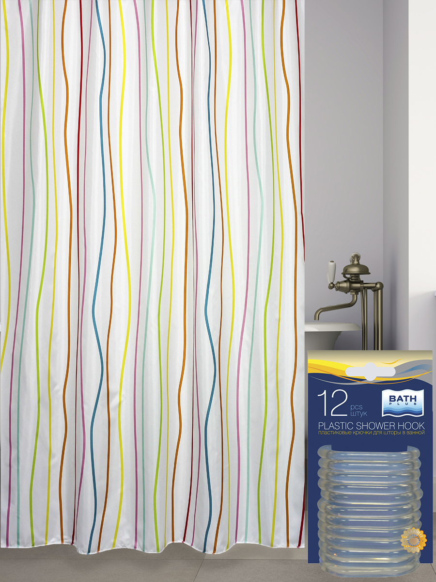 

Комплект штора для ванной и кольца BATH PLUS akch-21295