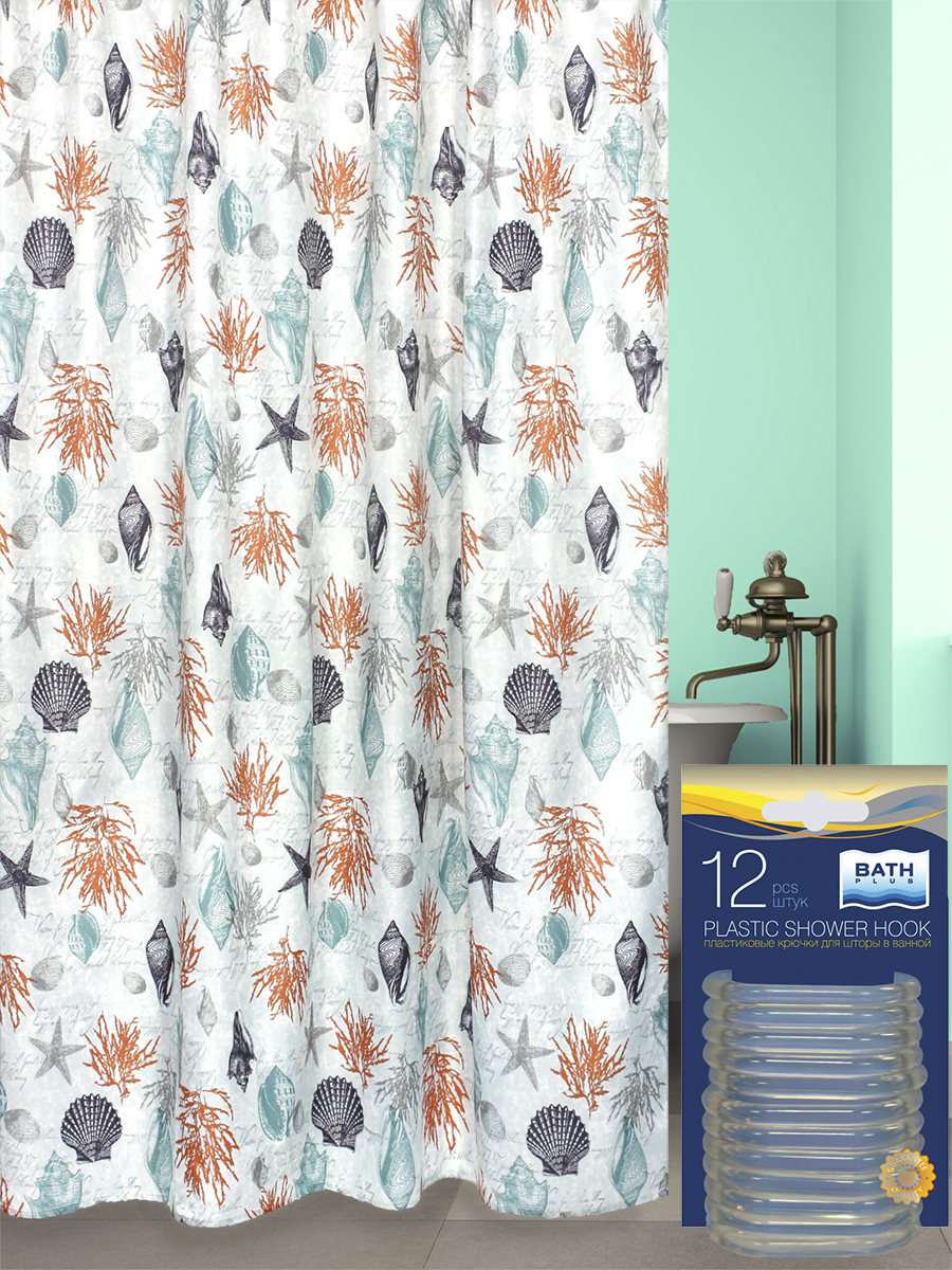 

Комплект штора для ванной и кольца BATH PLUS akch17127