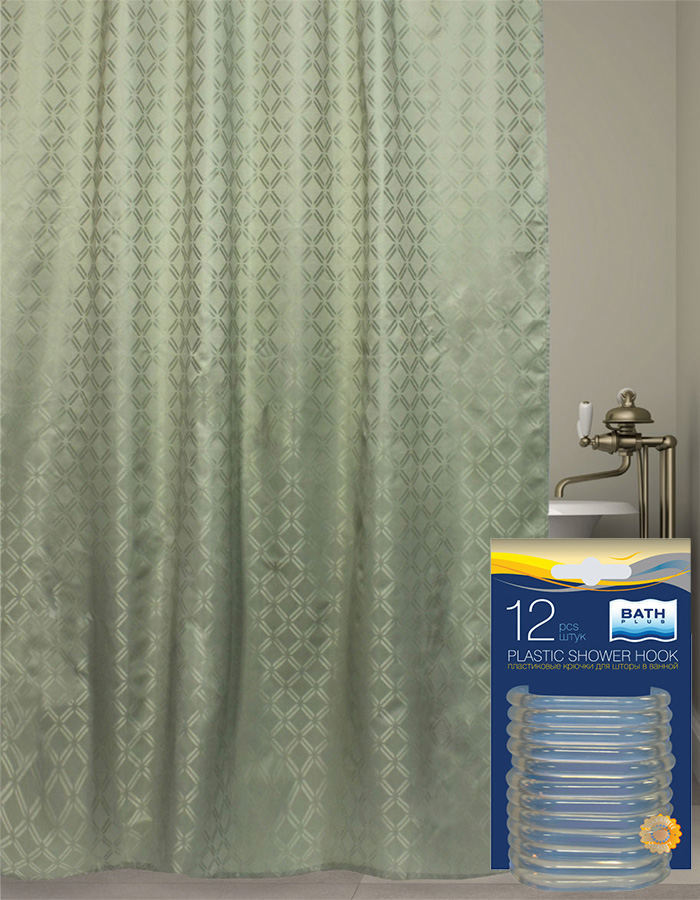 

Комплект штора для ванной и кольца BATH PLUS AKJAC1501, Разноцветный