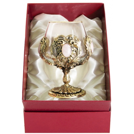 

Бокал Город подарков 050401032 420 мл 1 шт, Прозрачный;золотистый, Бокал для коньяка с натуральным камнем (Розовый кварц) к/к