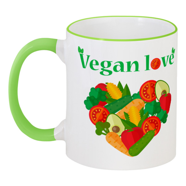 фото Кружка printio с цветной ручкой и ободком vegan love
