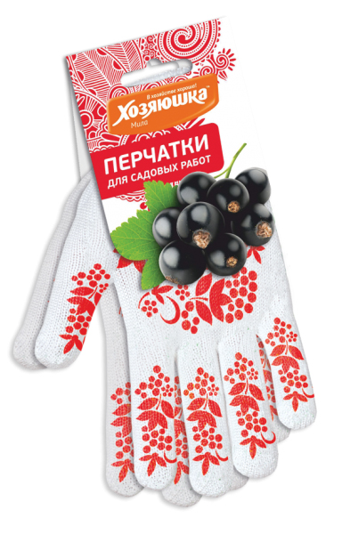 фото Хозяюшка мила перчатки для садовых работ "ягоды" с дизайн напылением, трикотажные, 1 пара