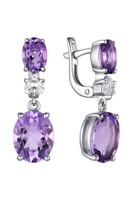

Серьги женские из серебра АЛЬКОР 02-1529, аметист/цирконий, 02-1529