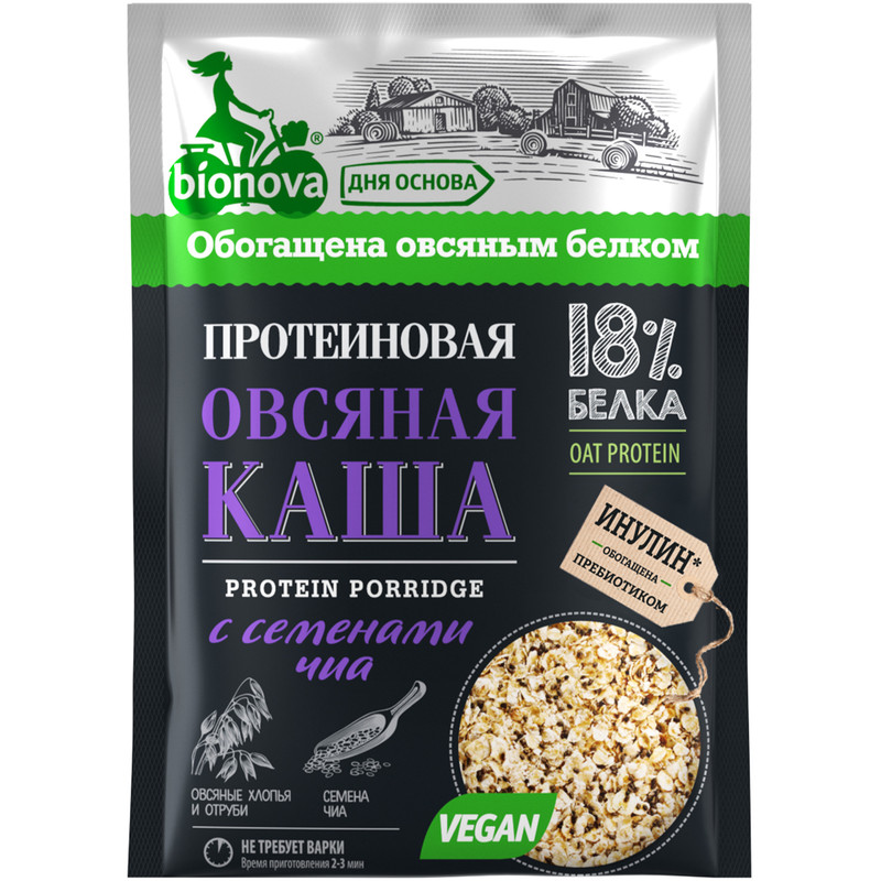 

Овсяная каша Bionova Протеиновая 40 г с семенами чиа, Протеиновая