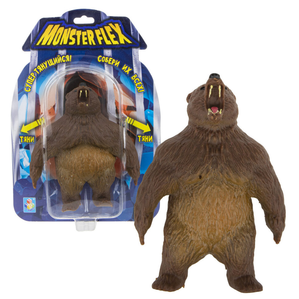 фото Фигурка тянущаяся 1 toy monster flex гризли, 15 см