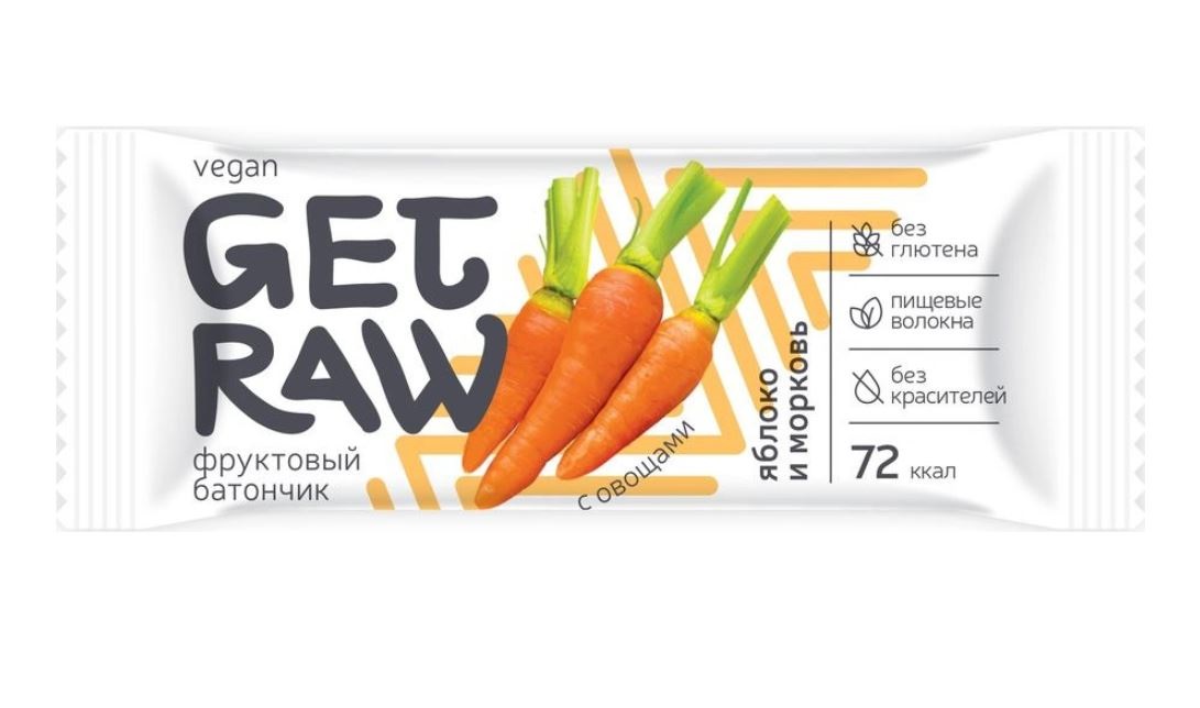 фото Леовит батончики фруктовые леовит get raw 30 г, 22 шт, вкус: яблоко-морковь