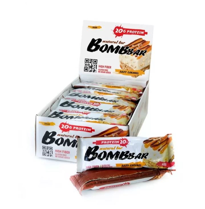 фото Bombbar протеиновые батончики bombbar 60 г, 20 шт, вкус: соленая карамель