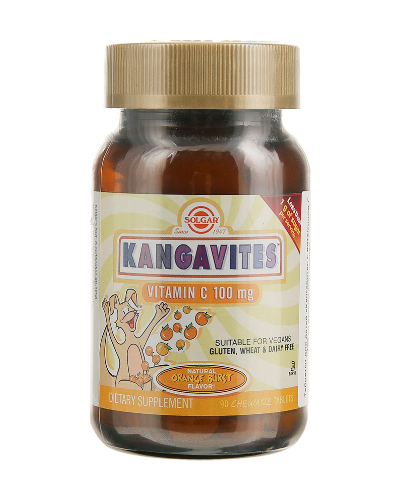 Solgar Витамин Solgar Kangavites Vitamin C 100 mg для детей 90 таб вкус апельсин 2155₽