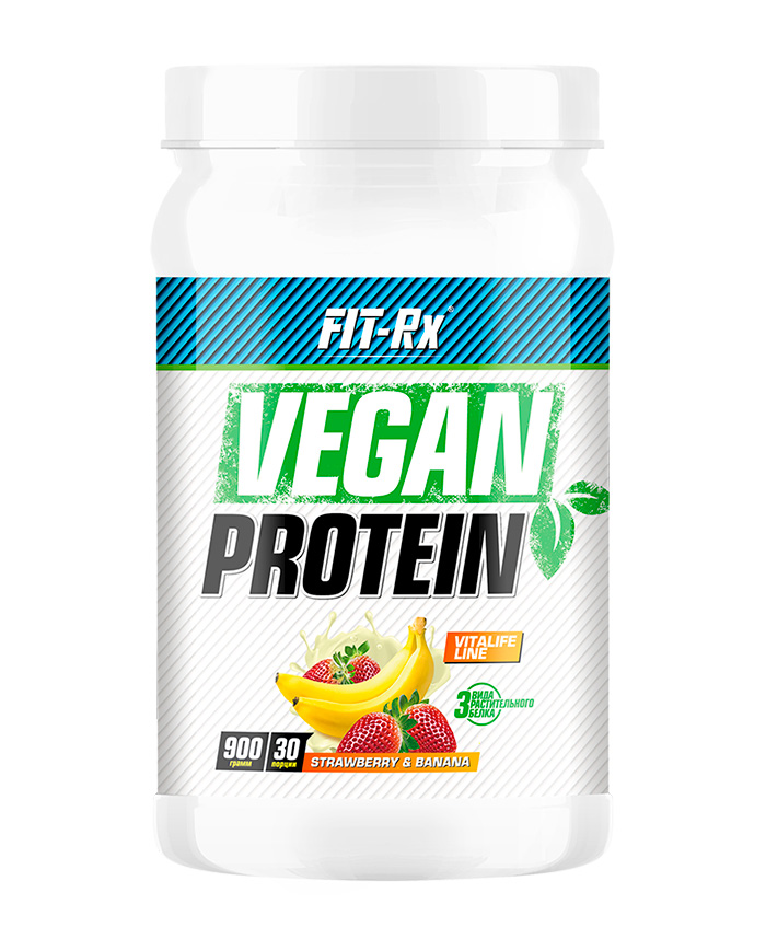 фото Протеин fit-rx vegan protein, 900 г, strawberry banana