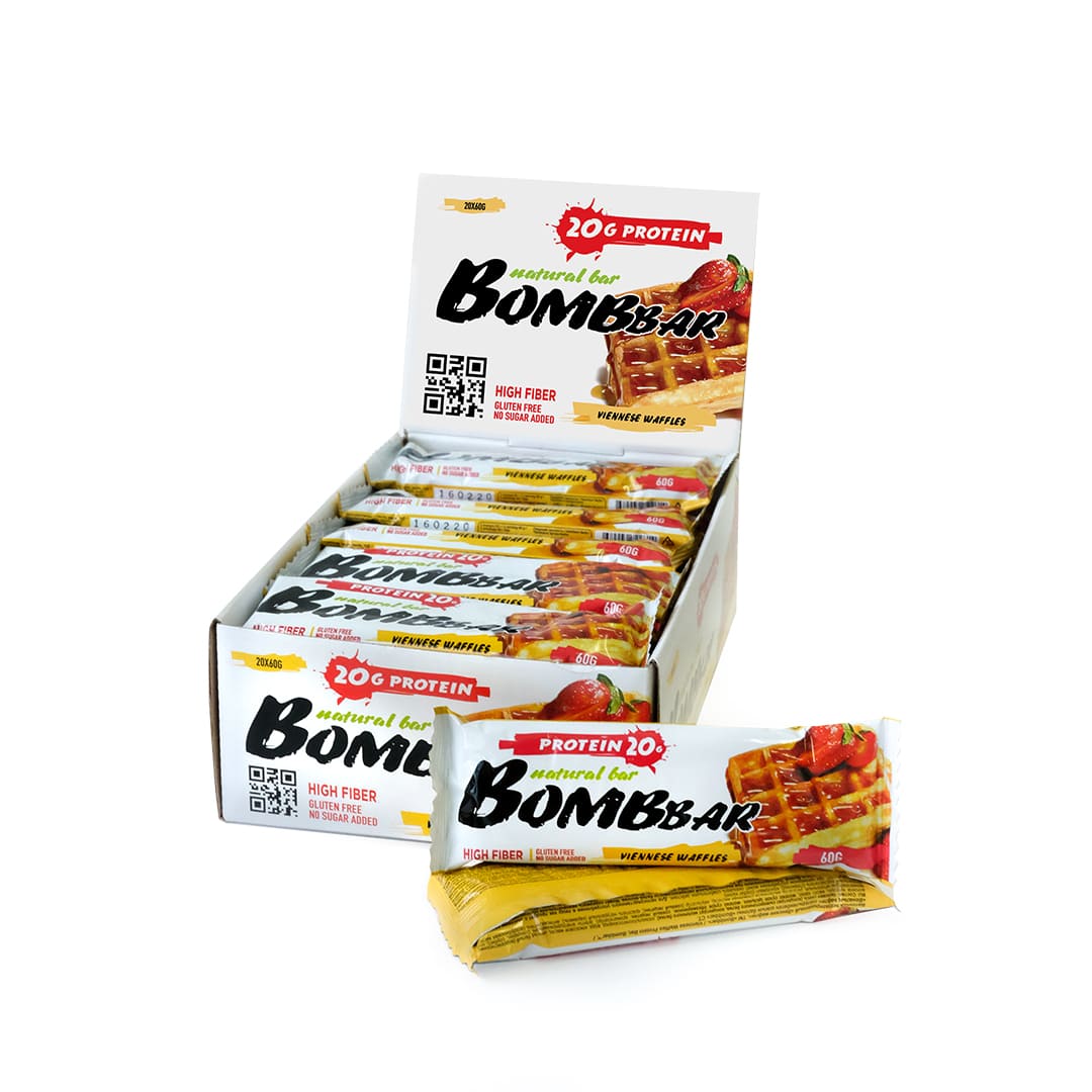 фото Батончик bombbar natural bar 20 60 г, 20 шт., венские вафли