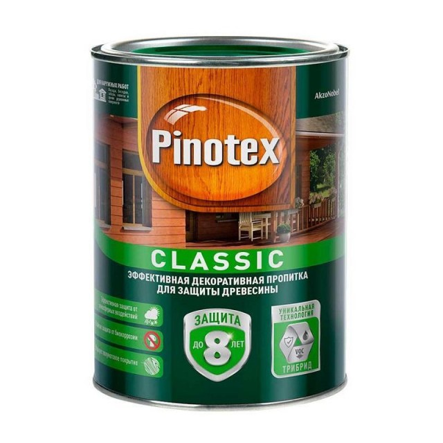 фото Пропитка для защиты древесины pinotex classic тик 1л