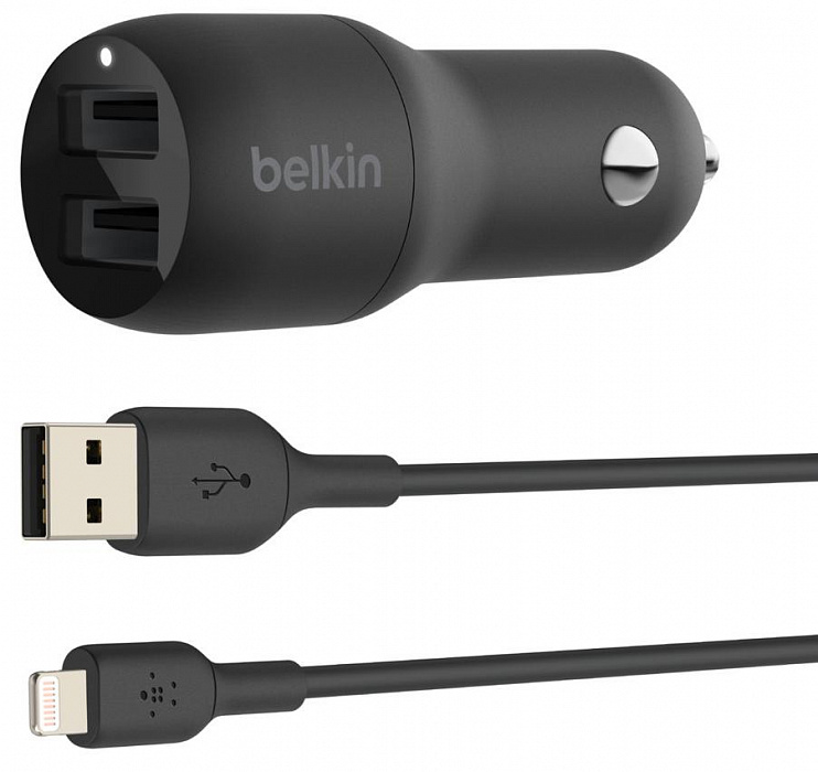 фото Автомобильное зарядное устройство belkin boost charge dual usb-a 24w ccd001bt1mbk (black)