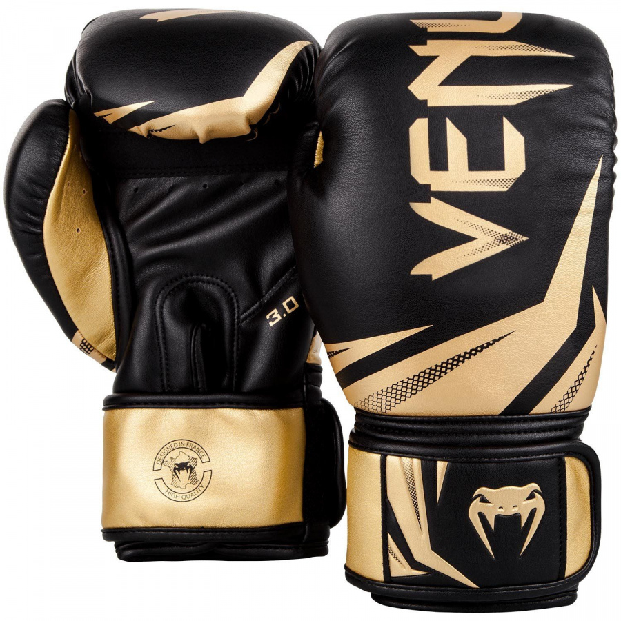 фото Боксерские перчатки venum challenger 3.0 черные/золотистые 10 унций