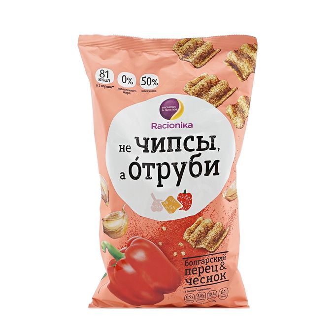

Racionika не ЧИПСЫ, а ОТРУБИ, 90г (Болгарский перец и чеснок)