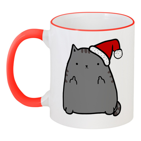 фото Кружка printio с цветной ручкой и ободком new year cat