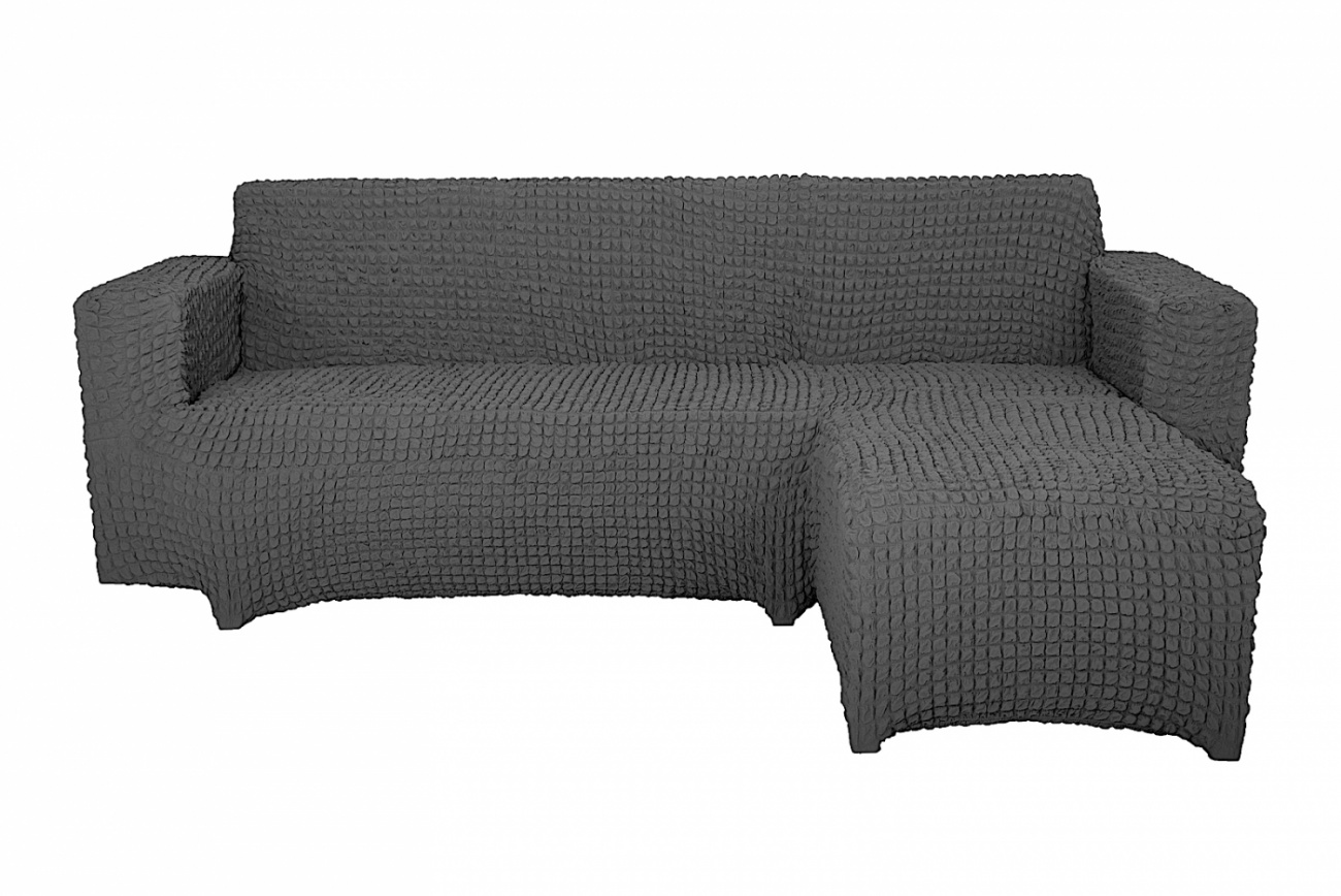 фото Чехол на угловой диван с оттоманкой concordia, выступ слева, тёмно-серый