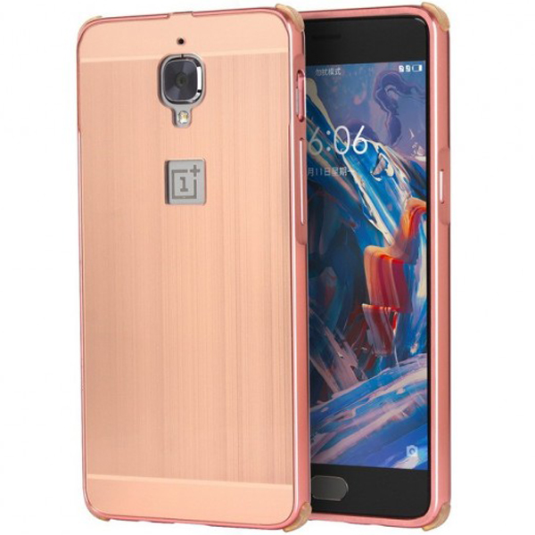 

Защитный металлический бампер с глянцевой вставкой для OnePlus 3 / OnePlus 3T (Розовый)
