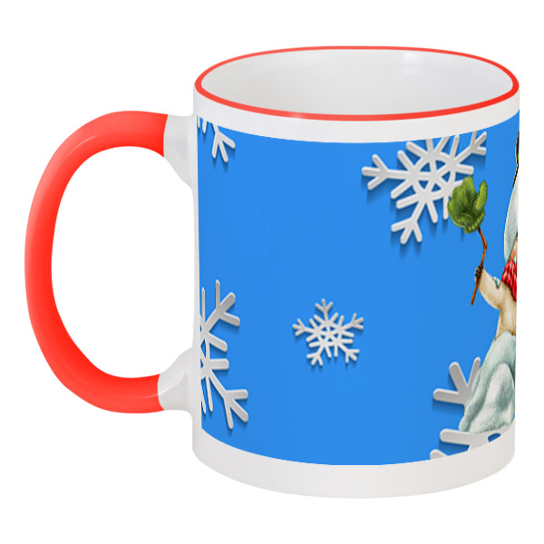 фото Кружка printio с цветной ручкой и ободком снеговик