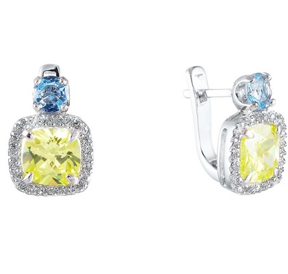 

Серьги женские из серебра Джей Ви SE2617-E, стекло/фианит, SE2617-E