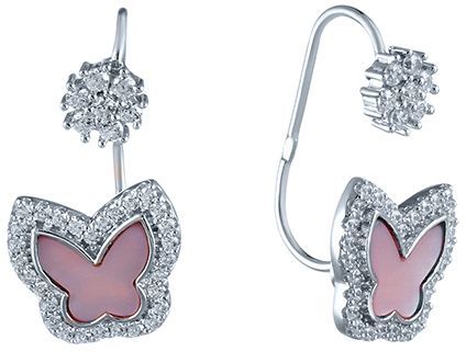 

Серьги женские из серебра Джей Ви ME0654, перламутр/фианит