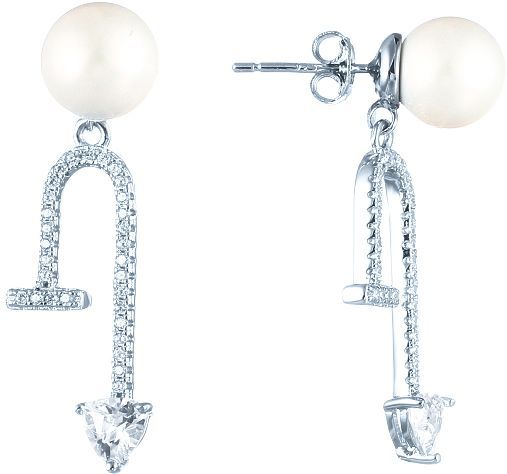 

Серьги подвески из серебра Джей Ви ME02374A, жемчуг культивированный/фианит, ME02374A