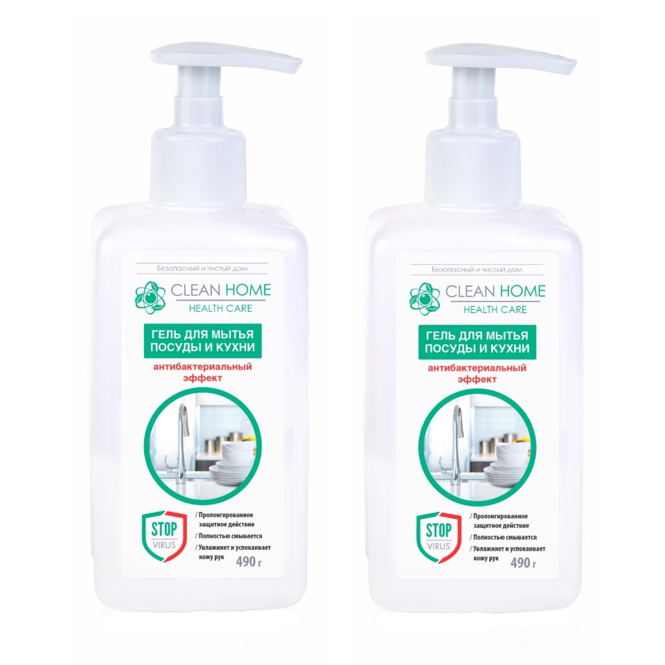 

Гель для мытья посуды и кухни CLEAN HOME Антибактериальный эффект 500мл-2 шт