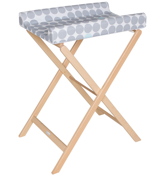 фото Складной пеленальный столик geuther trixi натуральный поверхность белая с серыми кругаим