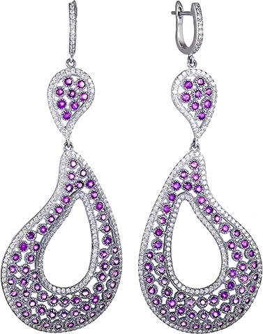 

Серьги женские из серебра Джей Ви CSE-228, фианит/аметист, CSE-228