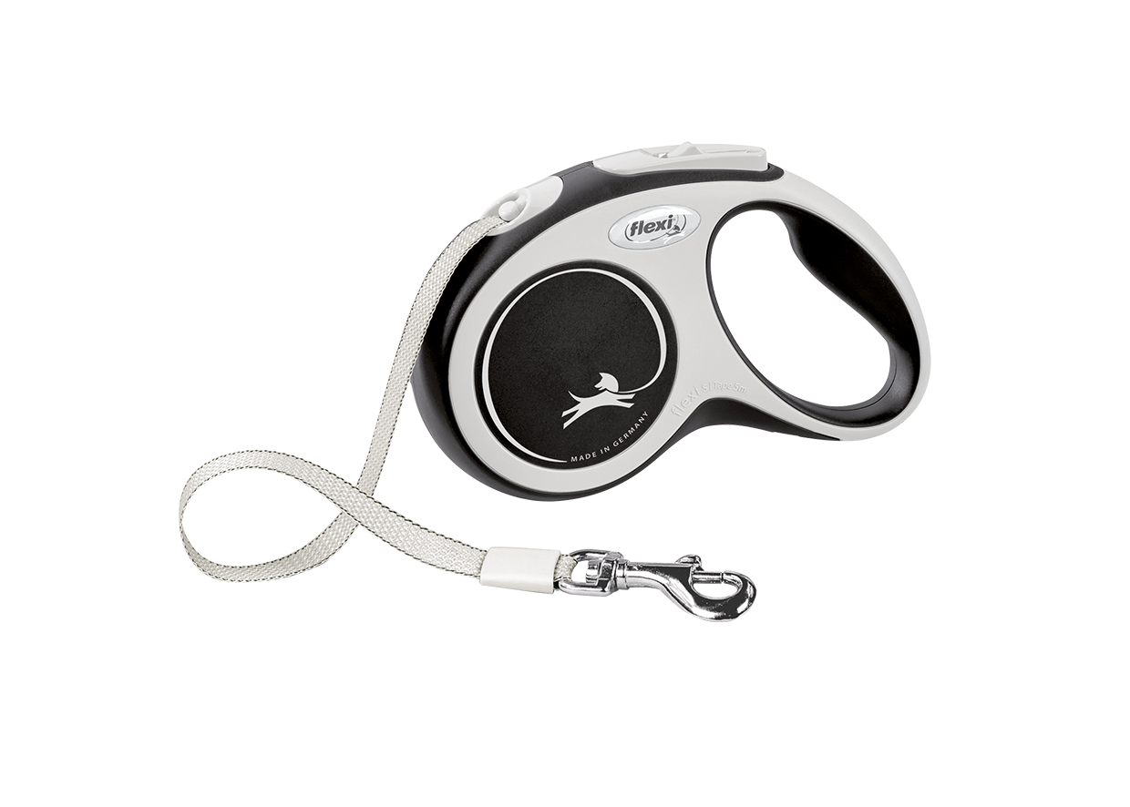 

Поводок-рулетка Flexi New Comfort tape S 5m 15kg, черный, белый, New Comfort tape