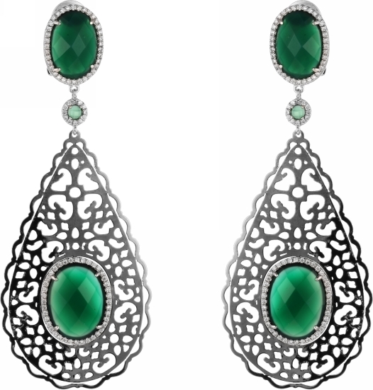 

Серьги женские из серебра Джей Ви SET81657EW, агат/фианит, SET81657EW