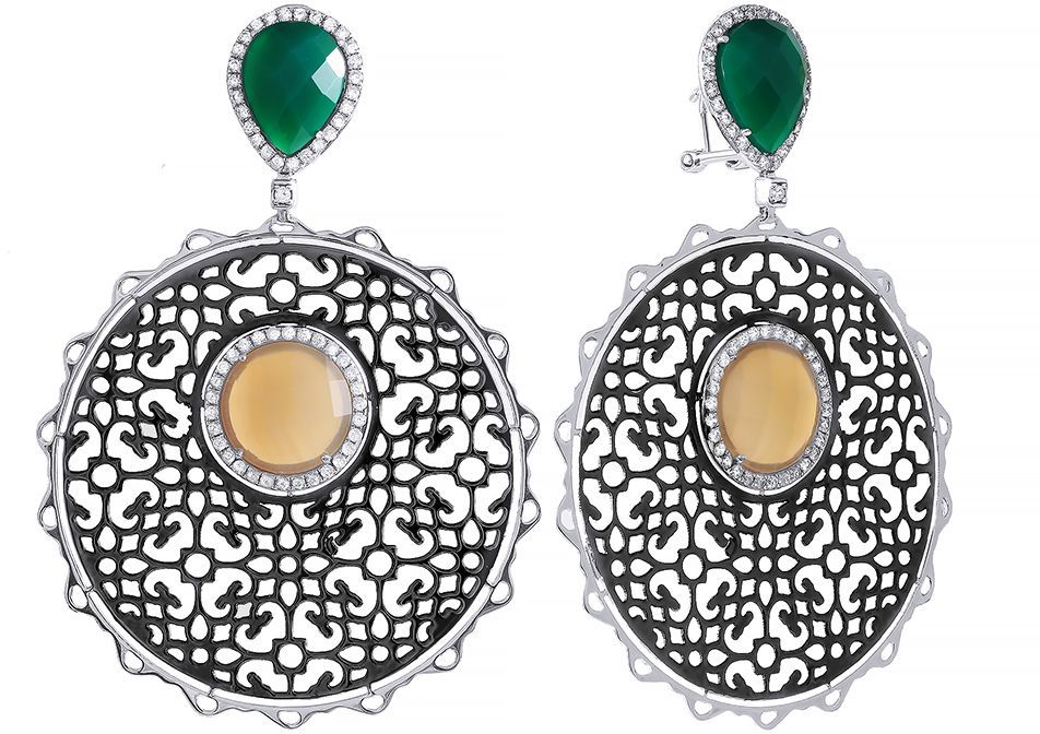 

Серьги женские из серебра Джей Ви SET81346W, агат/фианит, SET81346W