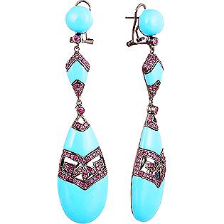 

Серьги женские из серебра Джей Ви RJES-001428-04, фианит/бирюза, RJES-001428-04