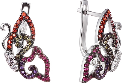 

Серьги женские из серебра Джей Ви PE130027C, фианит, PE130027C