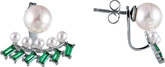 

Серьги джекеты из серебра Джей Ви OE01580G, жемчуг искусственный/фианит, OE01580G