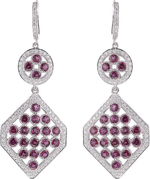 

Серьги женские из серебра Джей Ви CSE-27, родолит/фианит, CSE-27