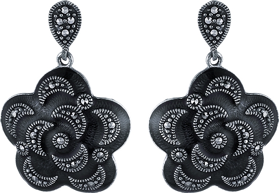 

Серьги женские из серебра Джей Ви ERM-8676BLK, эмаль/марказит, ERM-8676BLK