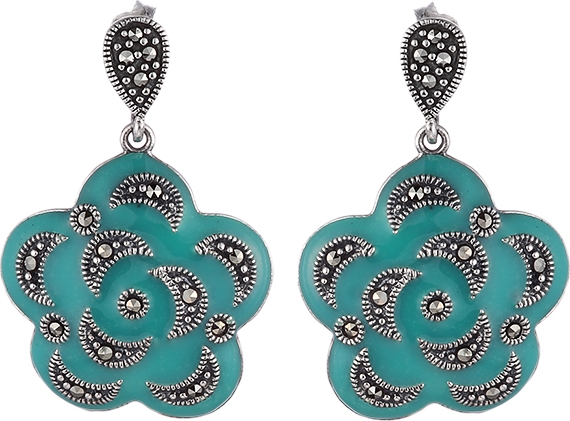 

Серьги женские из серебра Джей Ви ERM-8676BL, эмаль/марказит, ERM-8676BL