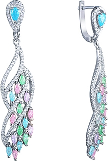 

Серьги женские из серебра Джей Ви CAS1415, стекло/фианит, CAS1415