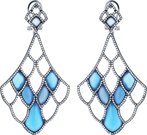 

Серьги женские из серебра Джей Ви AES34518W, фианит/агат, AES34518W