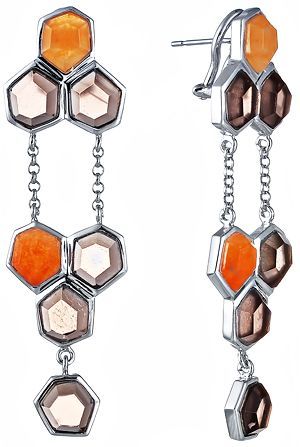 

Серьги женские из серебра Джей Ви TR9E, авантюрин/раухтопаз, TR9E